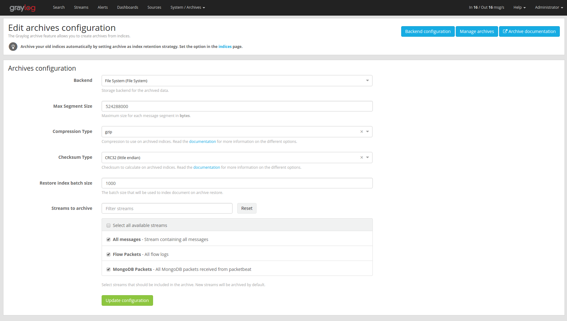 archiving-setup-config